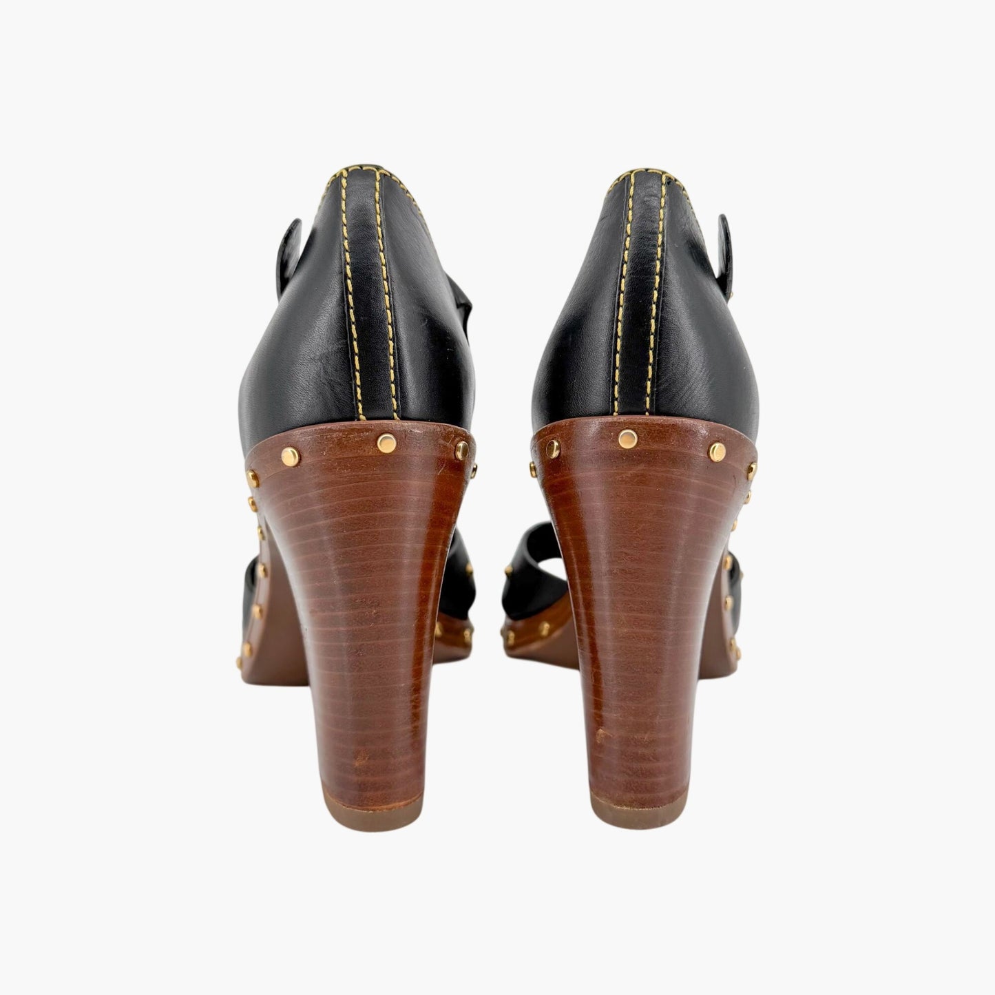 Louis Vuitton S Lock Studded Block Heel Sandals Size 36.5