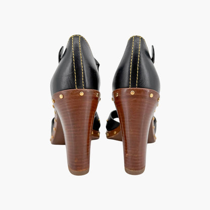 Louis Vuitton S Lock Studded Block Heel Sandals Size 36.5