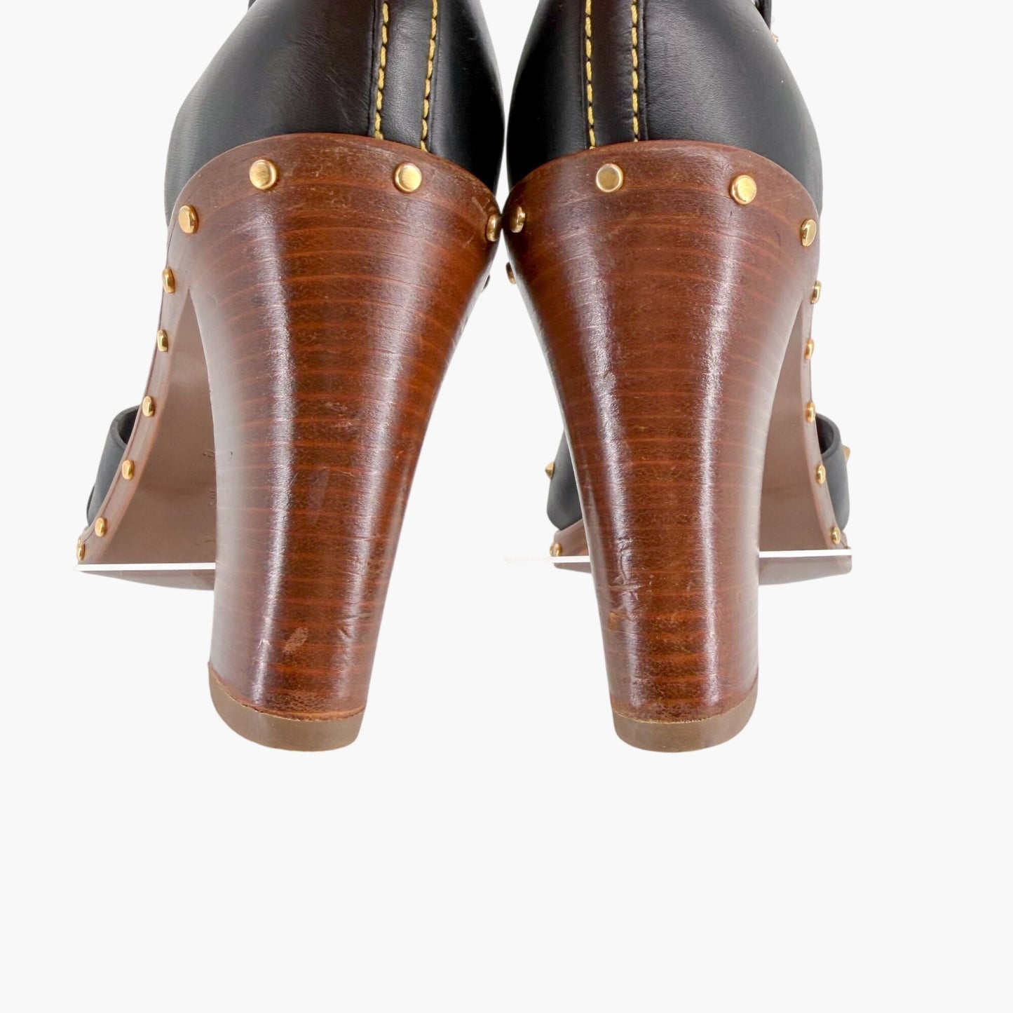 Louis Vuitton S Lock Studded Block Heel Sandals Size 36.5