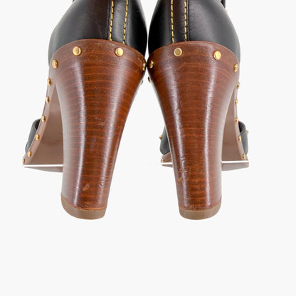 Louis Vuitton S Lock Studded Block Heel Sandals Size 36.5