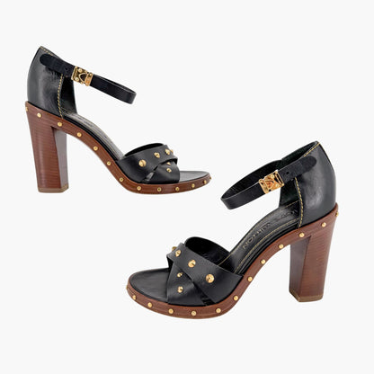 Louis Vuitton S Lock Studded Block Heel Sandals Size 36.5