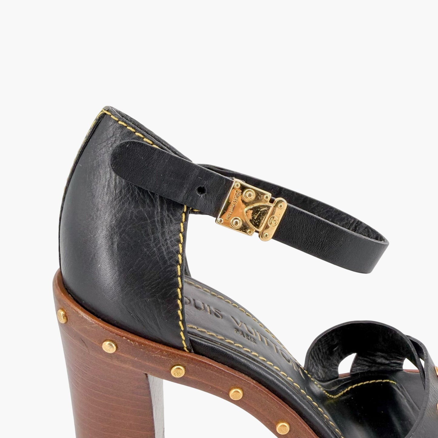 Louis Vuitton S Lock Studded Block Heel Sandals Size 36.5