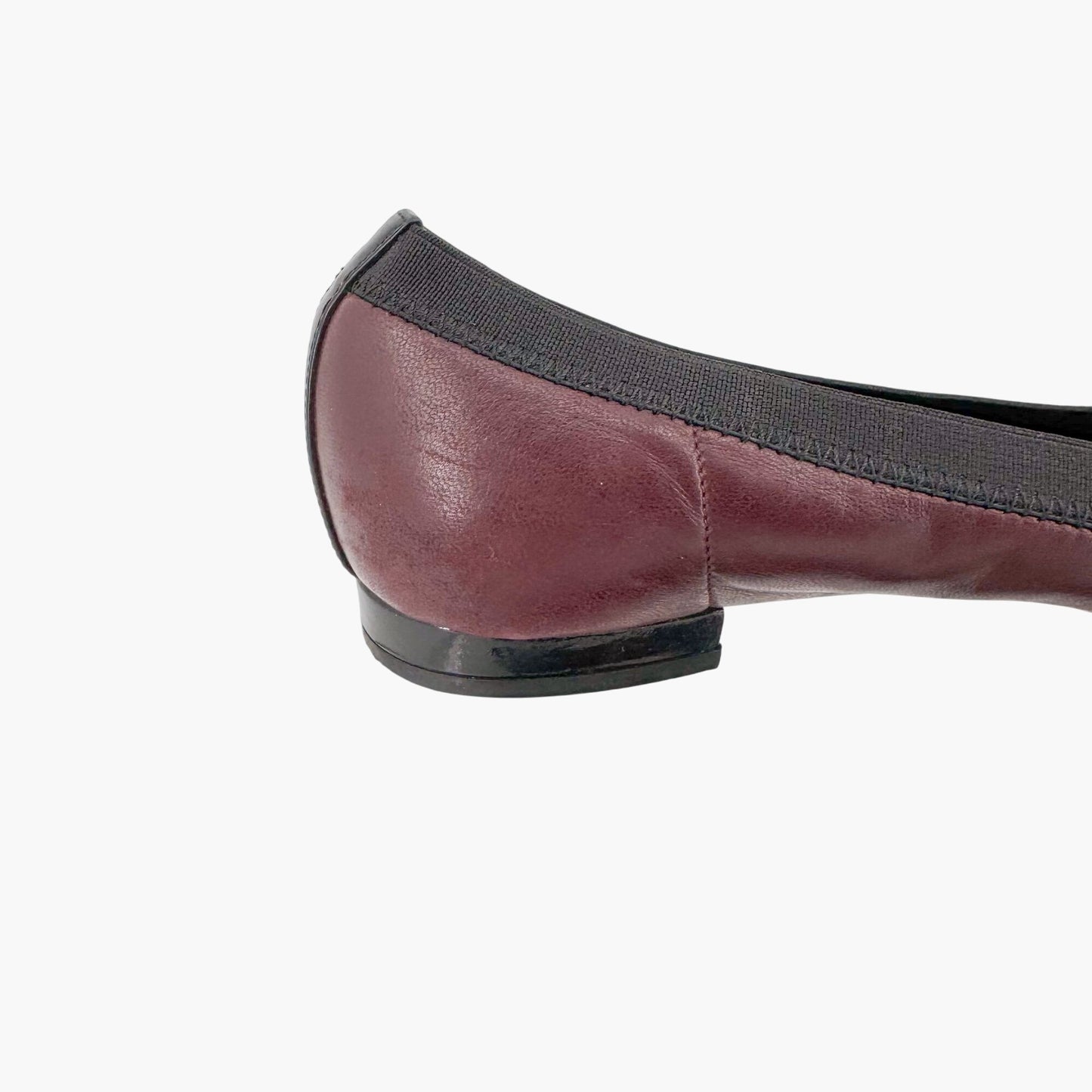 Chanel CC Ruffle Cap Toe Ballet Flats in Burgundy/Brown Leather Size 37