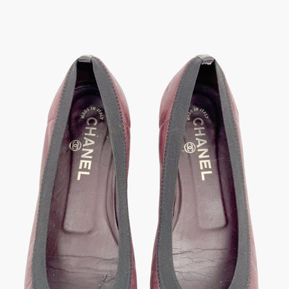 Chanel CC Ruffle Cap Toe Ballet Flats in Burgundy/Brown Leather Size 37