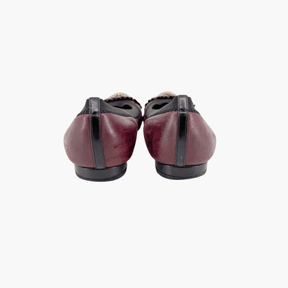 Chanel CC Ruffle Cap Toe Ballet Flats in Burgundy/Brown Leather Size 37