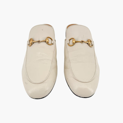 Gucci Princetown Horsebit Loafer Mule in White Leather Size 38