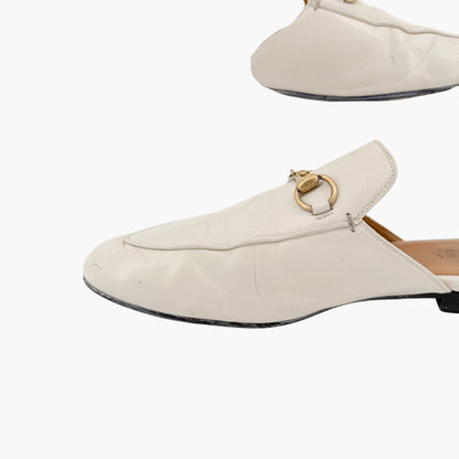 Gucci Princetown Horsebit Loafer Mule in White Leather Size 38