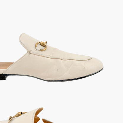 Gucci Princetown Horsebit Loafer Mule in White Leather Size 38