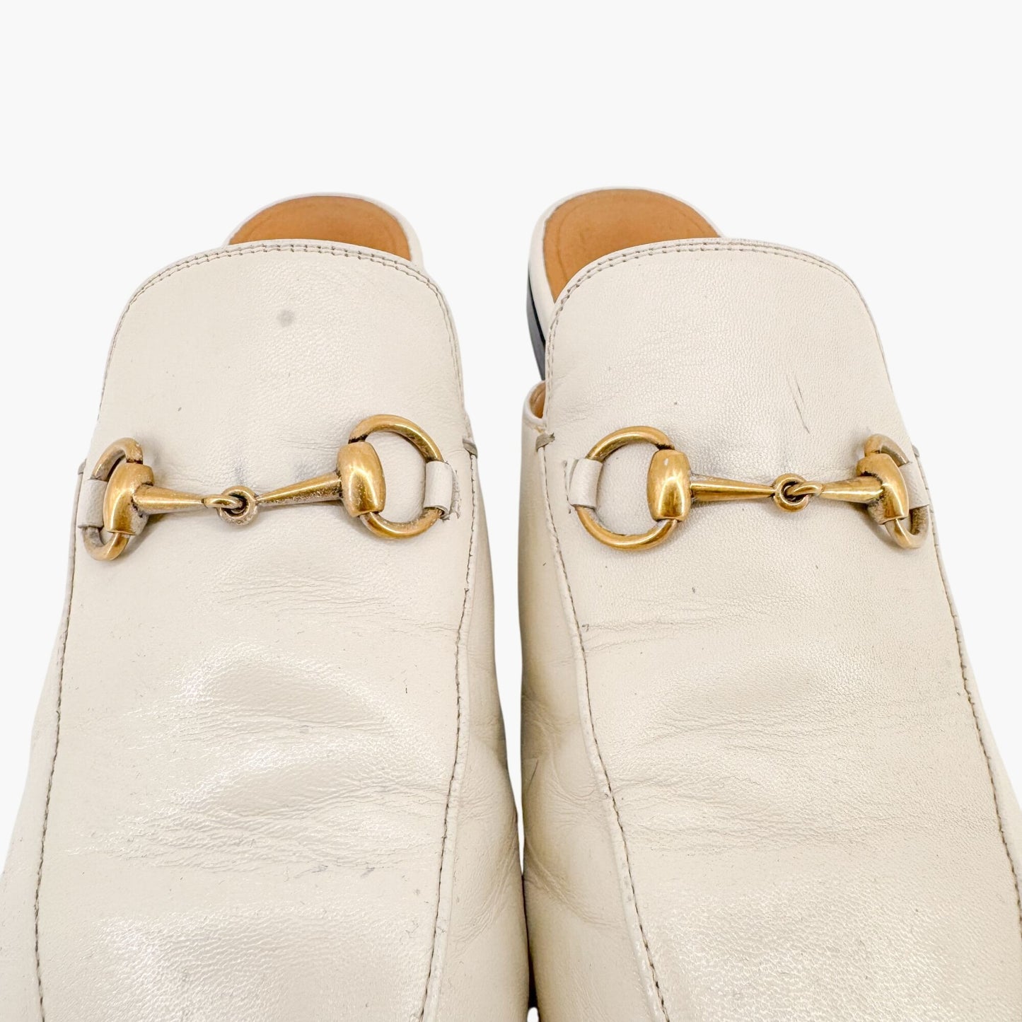 Gucci Princetown Horsebit Loafer Mule in White Leather Size 38