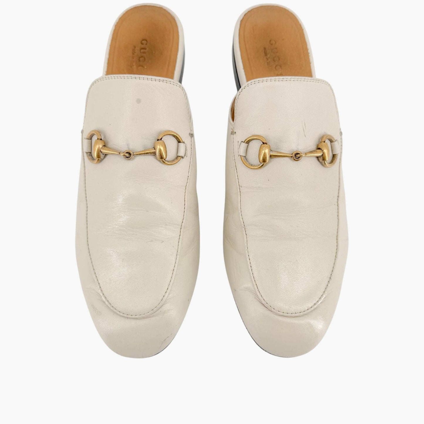 Gucci Princetown Horsebit Loafer Mule in White Leather Size 38