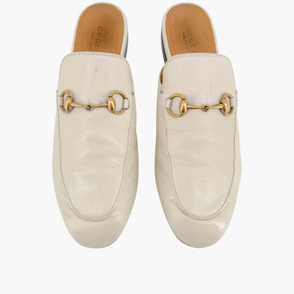 Gucci Princetown Horsebit Loafer Mule in White Leather Size 38