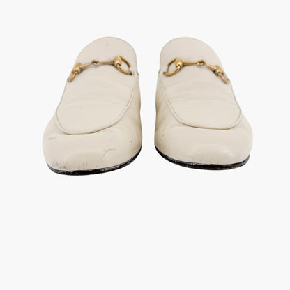 Gucci Princetown Horsebit Loafer Mule in White Leather Size 38