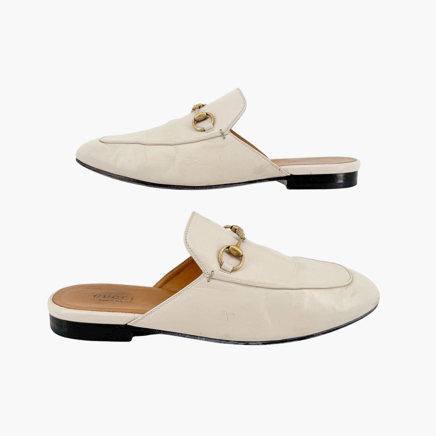 Gucci Princetown Horsebit Loafer Mule in White Leather Size 38