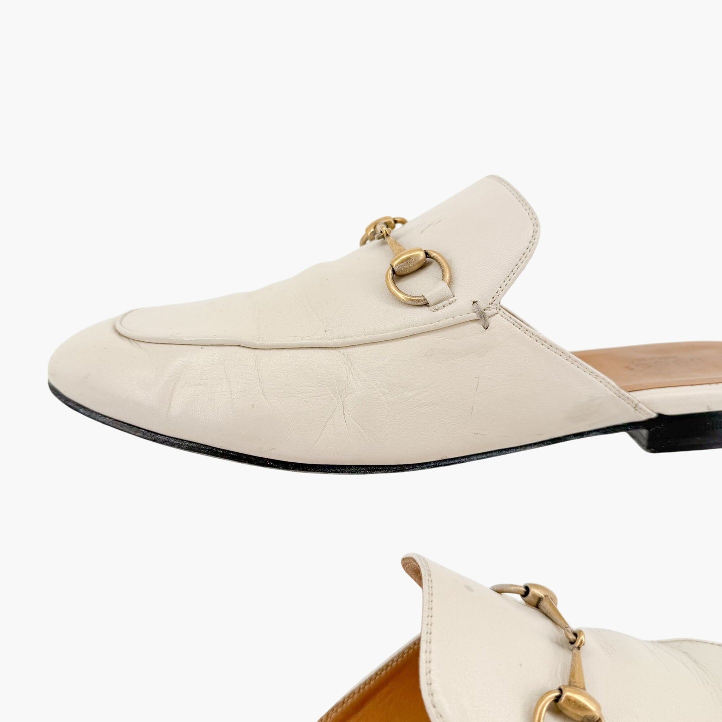 Gucci Princetown Horsebit Loafer Mule in White Leather Size 38