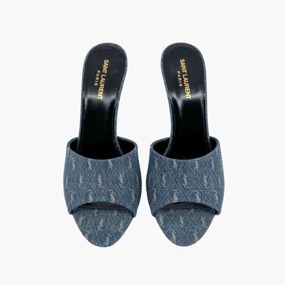 Saint Laurent La 16 Mule Sandals in Blue YSL Logo Denim – Size 40