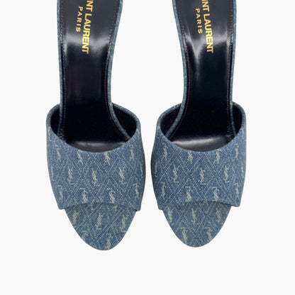 Saint Laurent La 16 Mule Sandals in Blue YSL Logo Denim – Size 40