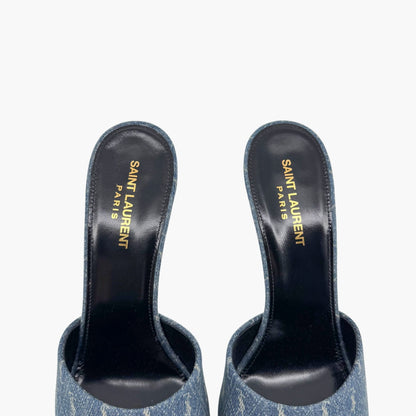 Saint Laurent La 16 Mule Sandals in Blue YSL Logo Denim – Size 40
