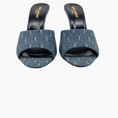 Saint Laurent La 16 Mule Sandals in Blue YSL Logo Denim – Size 40