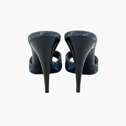 Saint Laurent La 16 Mule Sandals in Blue YSL Logo Denim – Size 40