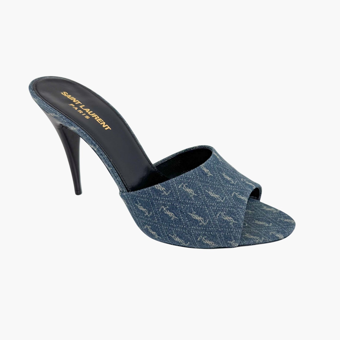 Saint Laurent La 16 Mule Sandals in Blue YSL Logo Denim – Size 40