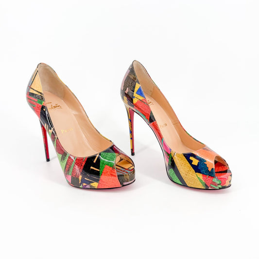 Christian Louboutin New Very Prive 120 Platform Pumps in Multicolor Patent Leather Size 36.5