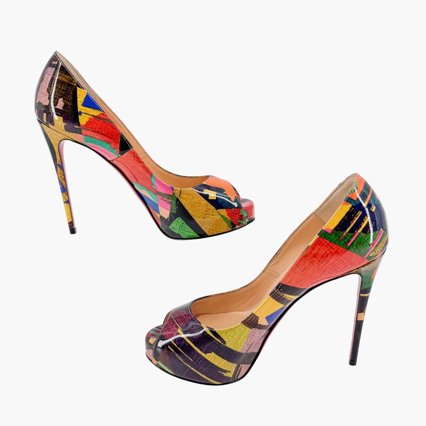 Christian Louboutin New Very Prive 120 Platform Pumps in Multicolor Patent Leather Size 36.5