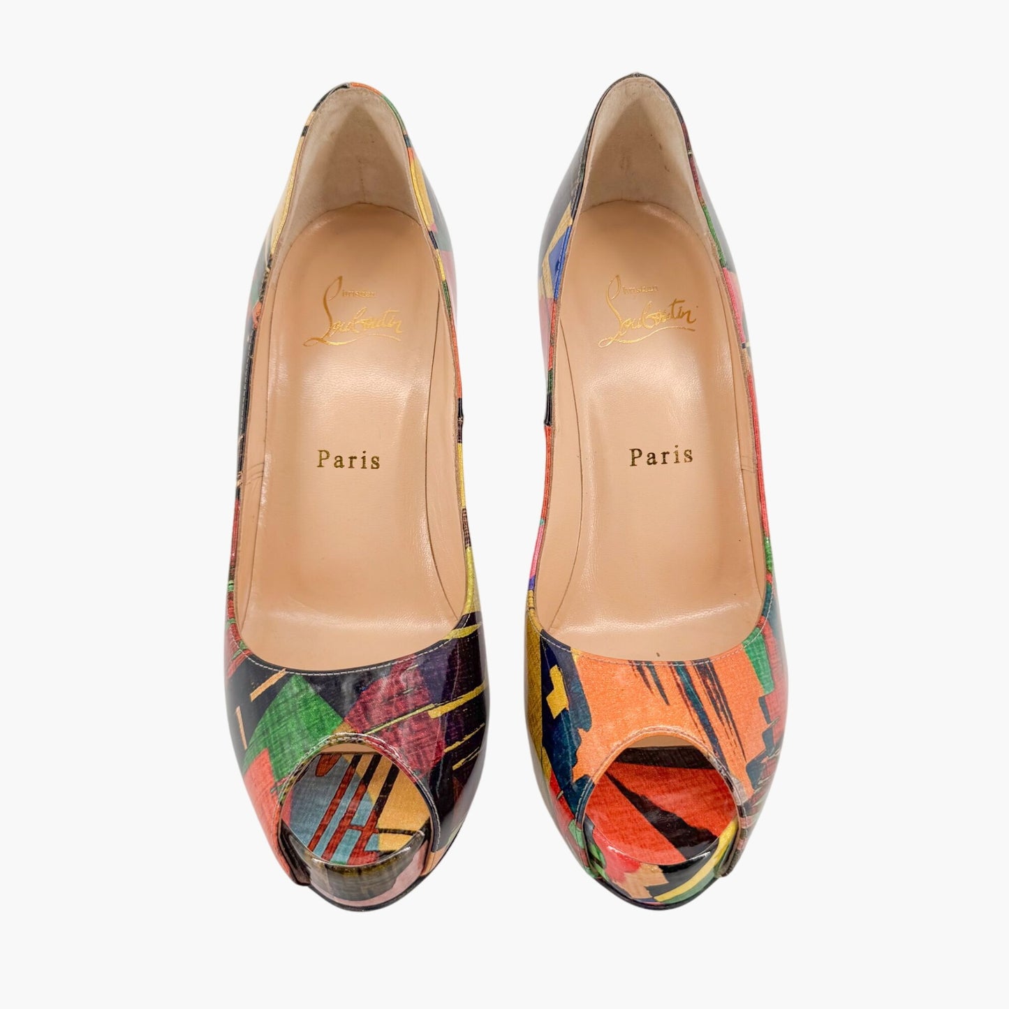 Christian Louboutin New Very Prive 120 Platform Pumps in Multicolor Patent Leather Size 36.5