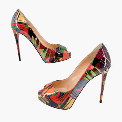 Christian Louboutin New Very Prive 120 Platform Pumps in Multicolor Patent Leather Size 36.5