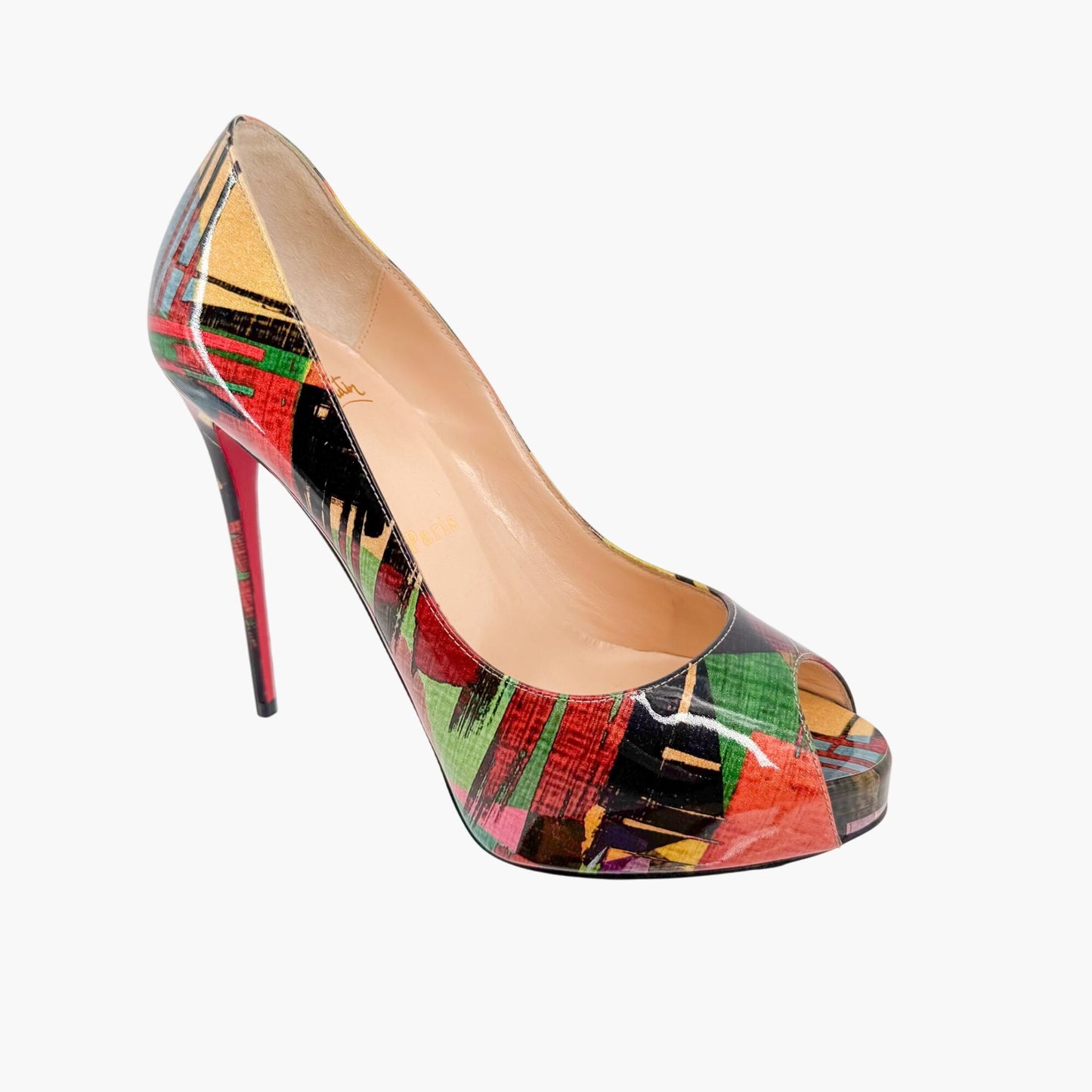 Christian Louboutin New Very Prive 120 Platform Pumps in Multicolor Patent Leather Size 36.5