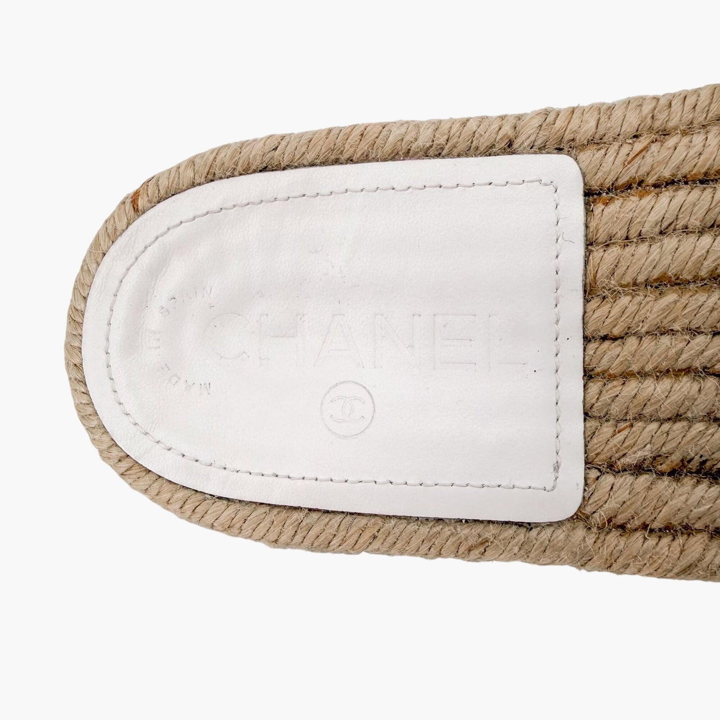 Chanel Crystal CC Espadrille Slide Sandals White Size 38