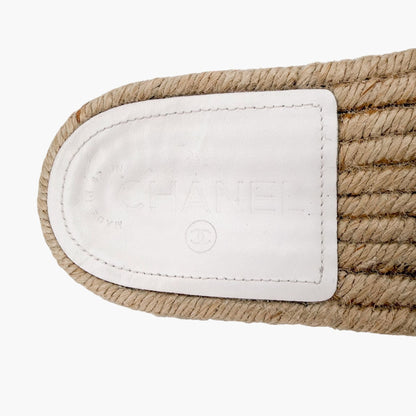 Chanel Crystal CC Espadrille Slide Sandals White Size 38