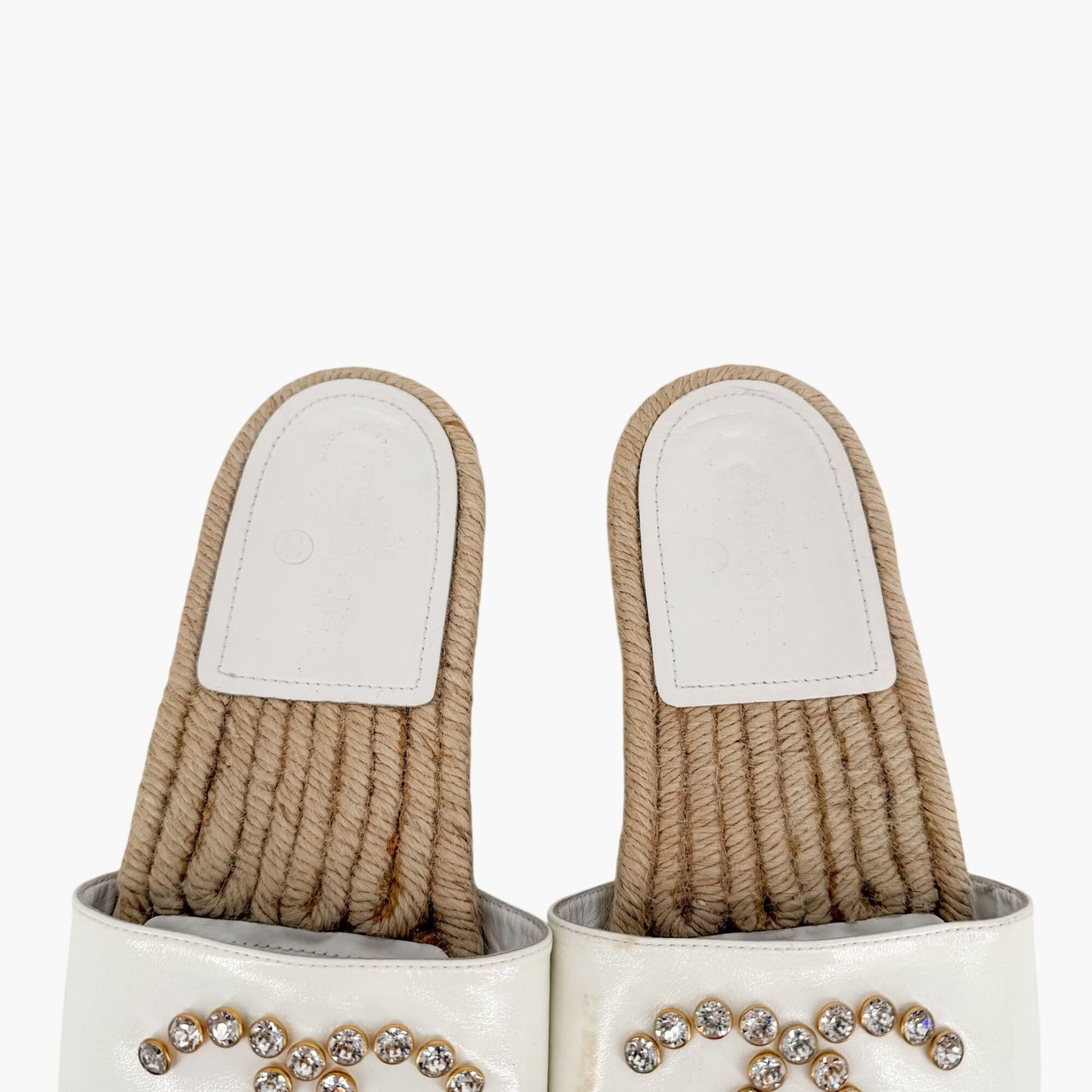 Chanel Crystal CC Espadrille Slide Sandals White Size 38