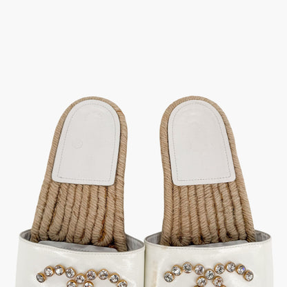Chanel Crystal CC Espadrille Slide Sandals White Size 38