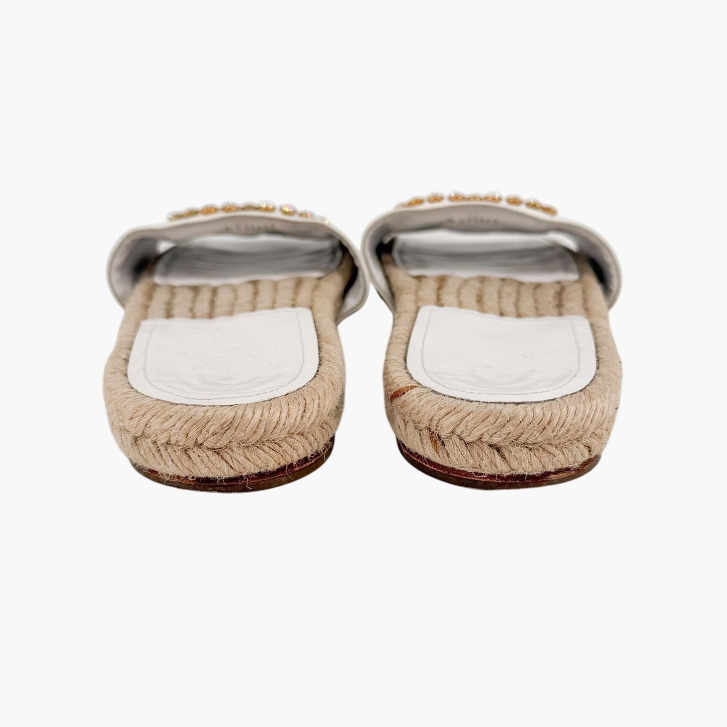 Chanel Crystal CC Espadrille Slide Sandals White Size 38