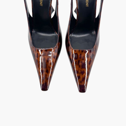 Saint Laurent Dune 110 Slingback Pumps in Brown Tortoise Patent Leather – Size 38