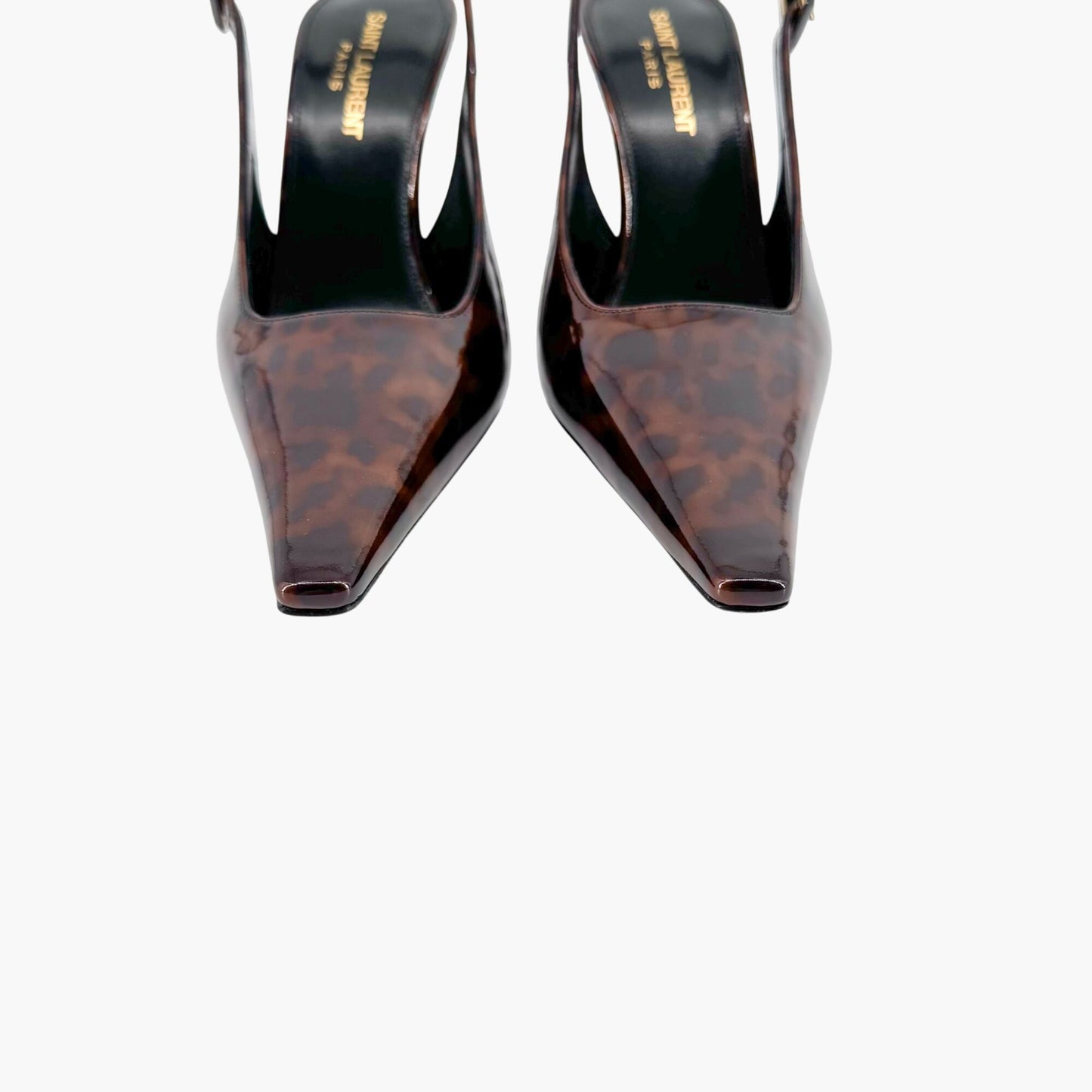 Saint Laurent Dune 110 Slingback Pumps in Brown Tortoise Patent Leather – Size 38