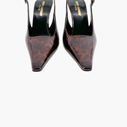 Saint Laurent Dune 110 Slingback Pumps in Brown Tortoise Patent Leather – Size 38