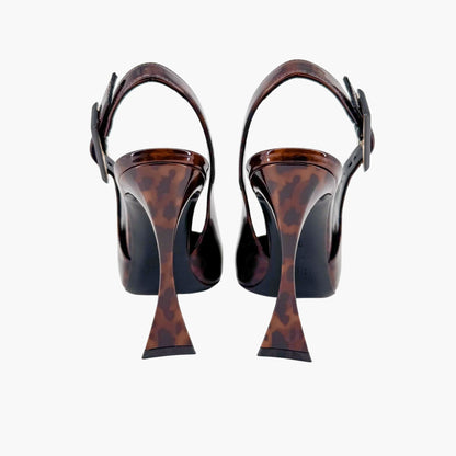 Saint Laurent Dune 110 Slingback Pumps in Brown Tortoise Patent Leather – Size 38