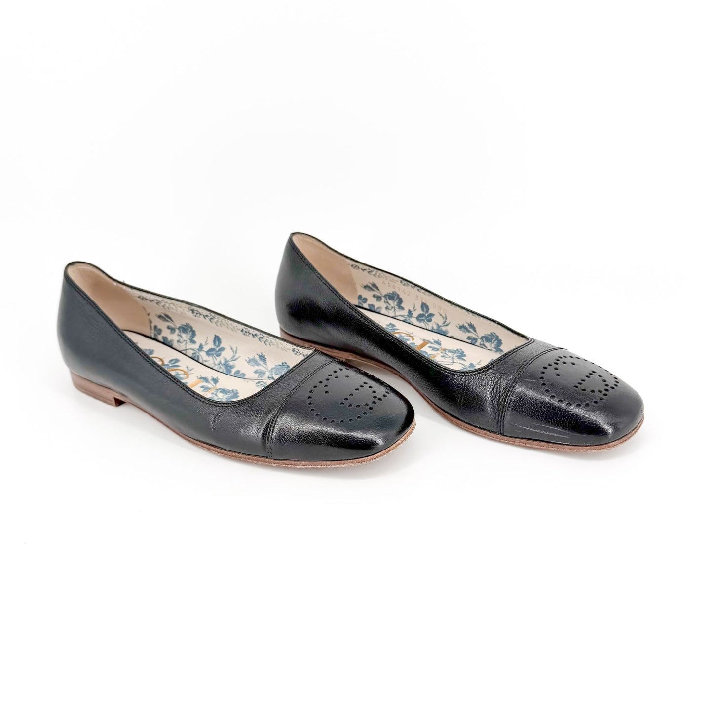 Gucci Hills GG Cap Toe Ballet Flats Black Size 37.5