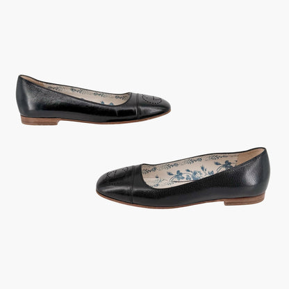 Gucci Hills GG Cap Toe Ballet Flats Black Size 37.5