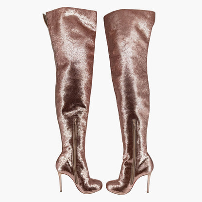 Christian Louboutin Moulin Noir 120 Over-the-Knee Sequin Boots in Pink – Size 40