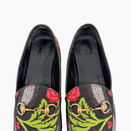 Gucci Black Floral Brocade Jordaan Horsebit Loafers Size 37