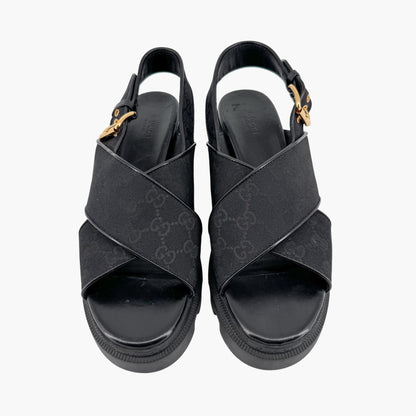 Gucci Granada GG Monogram Lug Sole Sandals in Black Canvas – Size 40.5