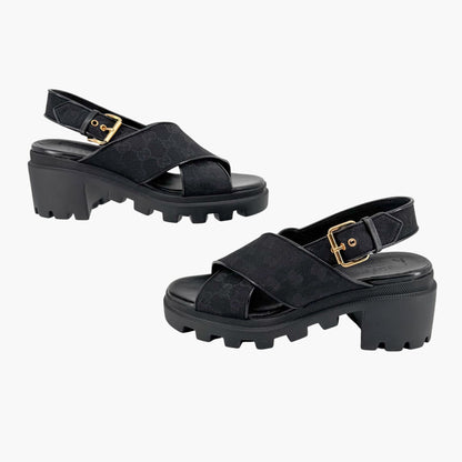 Gucci Granada GG Monogram Lug Sole Sandals in Black Canvas – Size 40.5