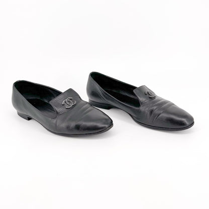 Chanel CC Smoking Loafer Flats in Black Leather – Size 37.5