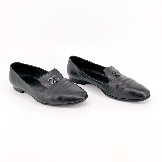 Chanel CC Smoking Loafer Flats in Black Leather – Size 37.5