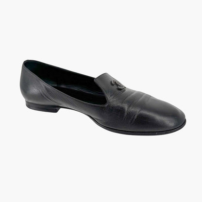Chanel CC Smoking Loafer Flats in Black Leather – Size 37.5
