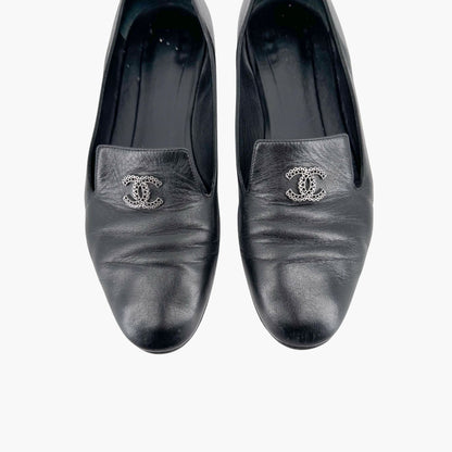 Chanel CC Smoking Loafer Flats in Black Leather – Size 37.5