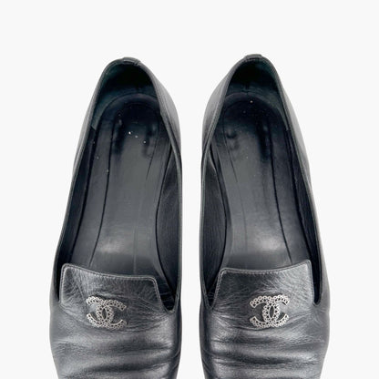 Chanel CC Smoking Loafer Flats in Black Leather – Size 37.5
