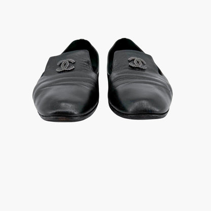 Chanel CC Smoking Loafer Flats in Black Leather – Size 37.5